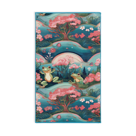 Whimsical Frog Pattern Hand Towel - Nature-Inspired Bathroom Decor