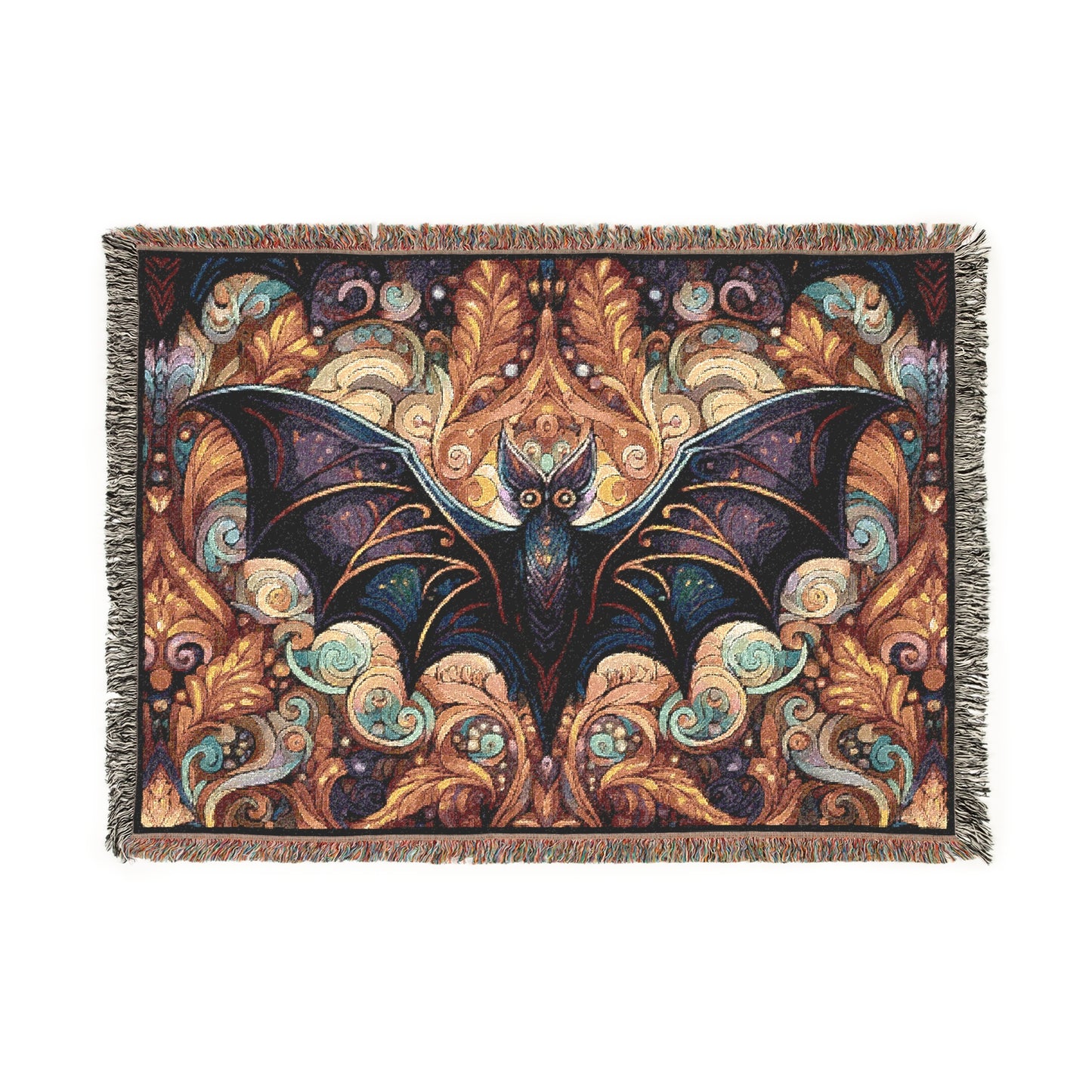 Psychedelic Bat- Woven Blanket, Cozy Throw, Home Decor, Halloween Gift, Gothic Blanket, Unique Gift for Bat Lovers, Goths