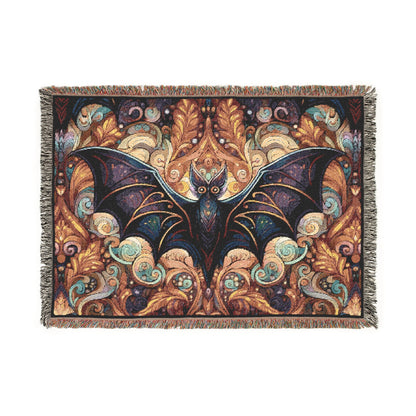 Psychedelic Bat- Woven Blanket, Cozy Throw, Home Decor, Halloween Gift, Gothic Blanket, Unique Gift for Bat Lovers, Goths