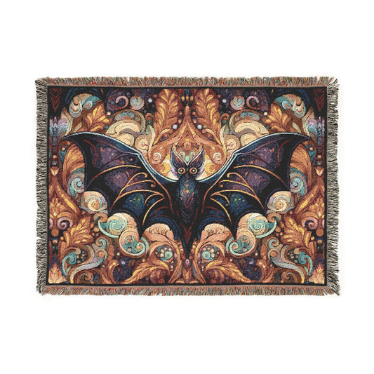 Psychedelic Bat- Woven Blanket, Cozy Throw, Home Decor, Halloween Gift, Gothic Blanket, Unique Gift for Bat Lovers, Goths