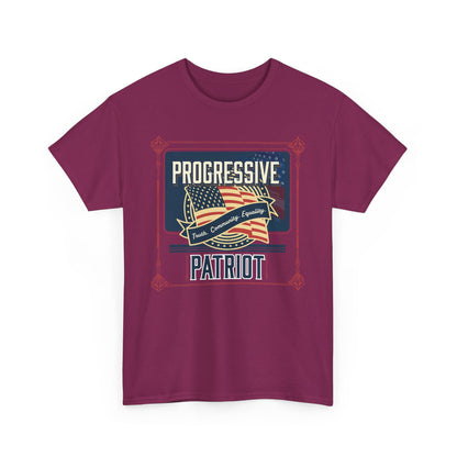 Progressive Patriot- Unisex Heavy Cotton Tee, Retro T-Shirt, Casual Wear, Gift for Activists, Independence Day, Protests, Everyday Apparel