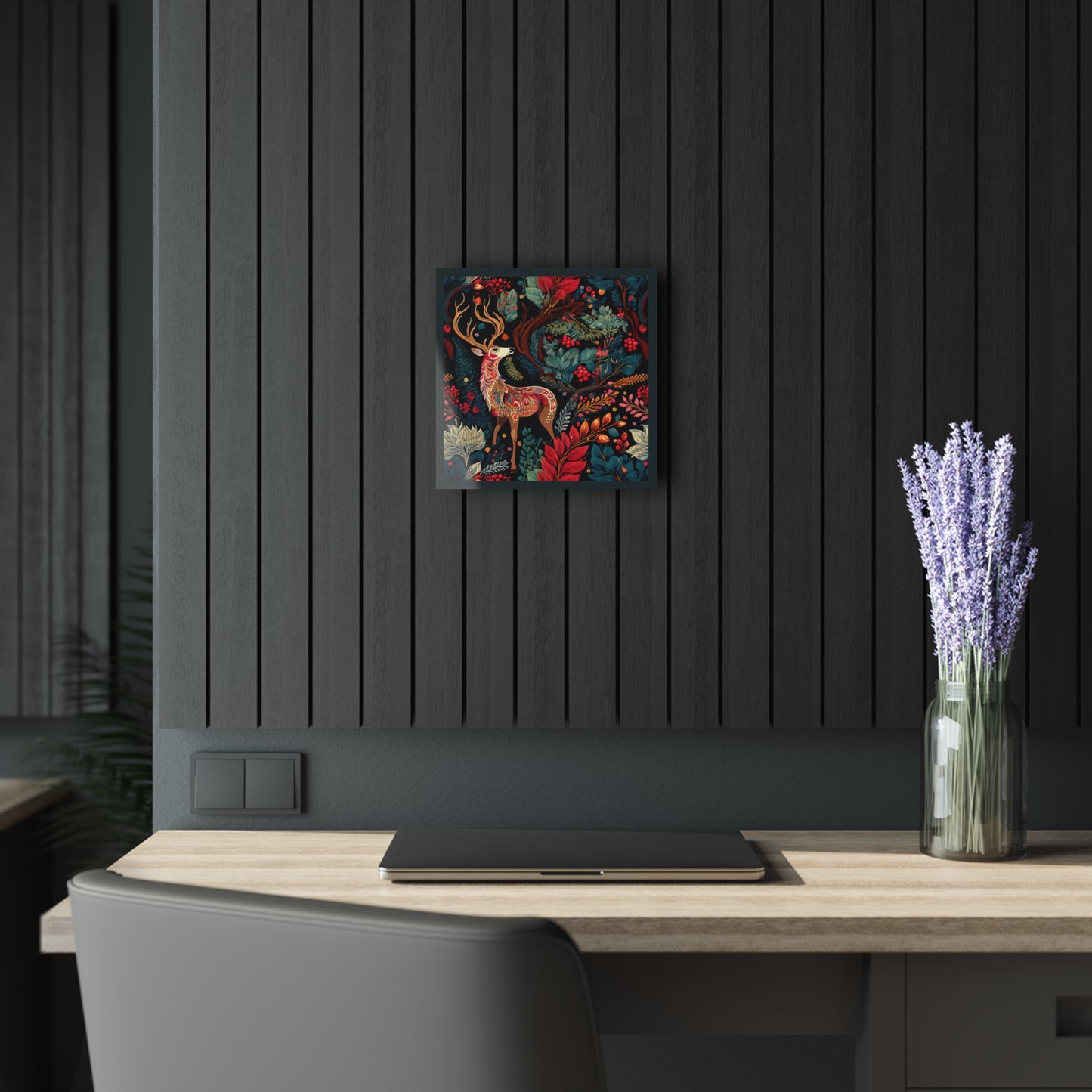 Acrylic Print - Surrealist Deer Nighttime Forest Deco