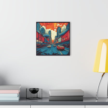 Retro Cityscape Acrylic Print (French Cleat Hanging), Home Decor, Vibrant Colors, Cars, Urban Art, Automotive Art, Pop Art