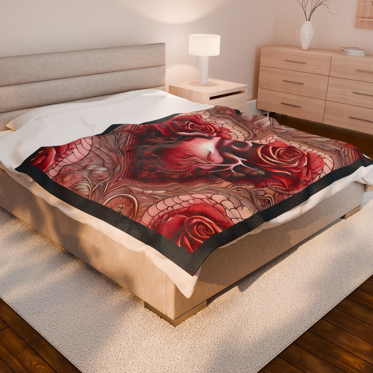 Plush Blanket, Heart Rose Design - Cozy Throw, Soft Bedding, Valentine's Day Gift, Anatomical Heart Decor, Romantic Home Decor
