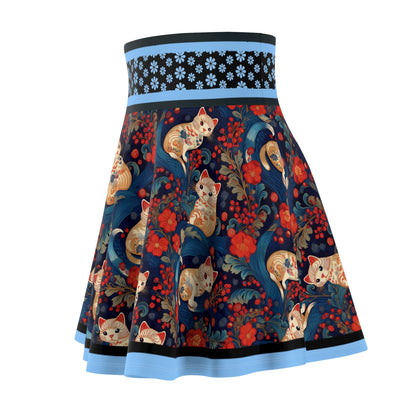 Whimsical Cat Print Skater Skirt for Women - Fun and Playful Design