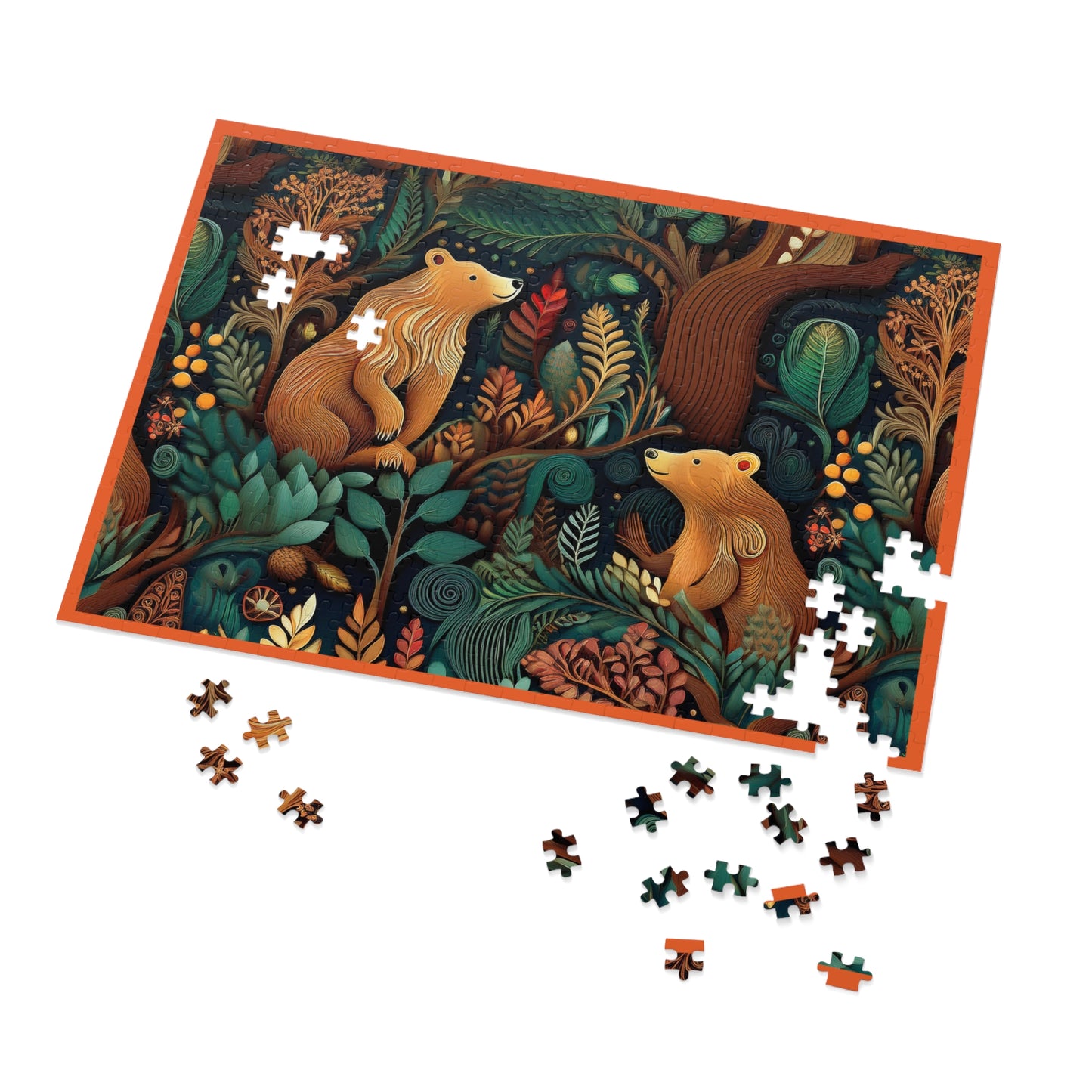 Nature-Inspired Bear Jigsaw Puzzle with Tin - Perfect for Family Fun and Gift-Giving