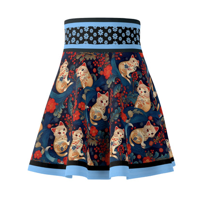 Whimsical Cat Print Skater Skirt for Women - Fun and Playful Design