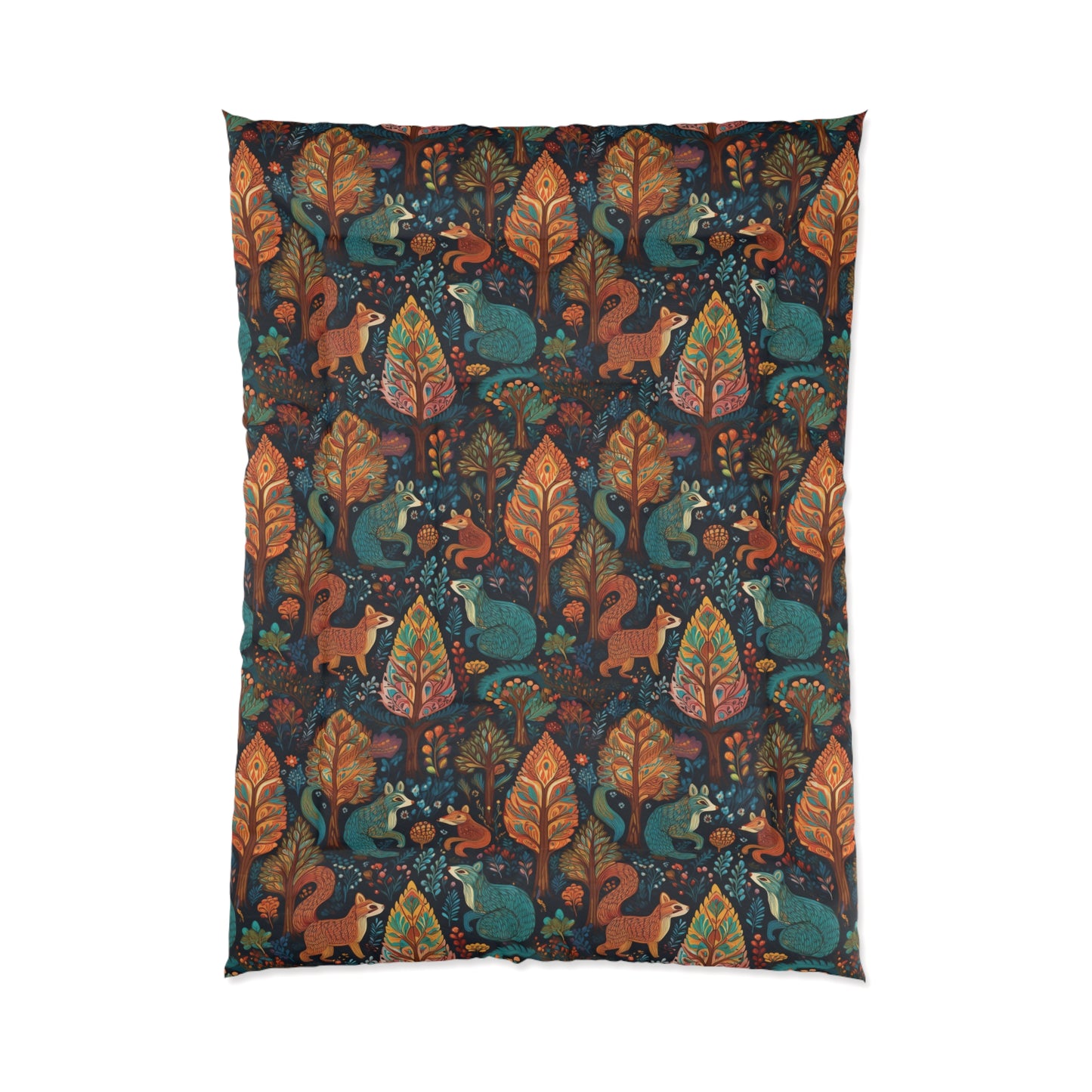 Woodland Critter Comforter - Autumn Fox & Squirrel Pattern Cozy Bedding