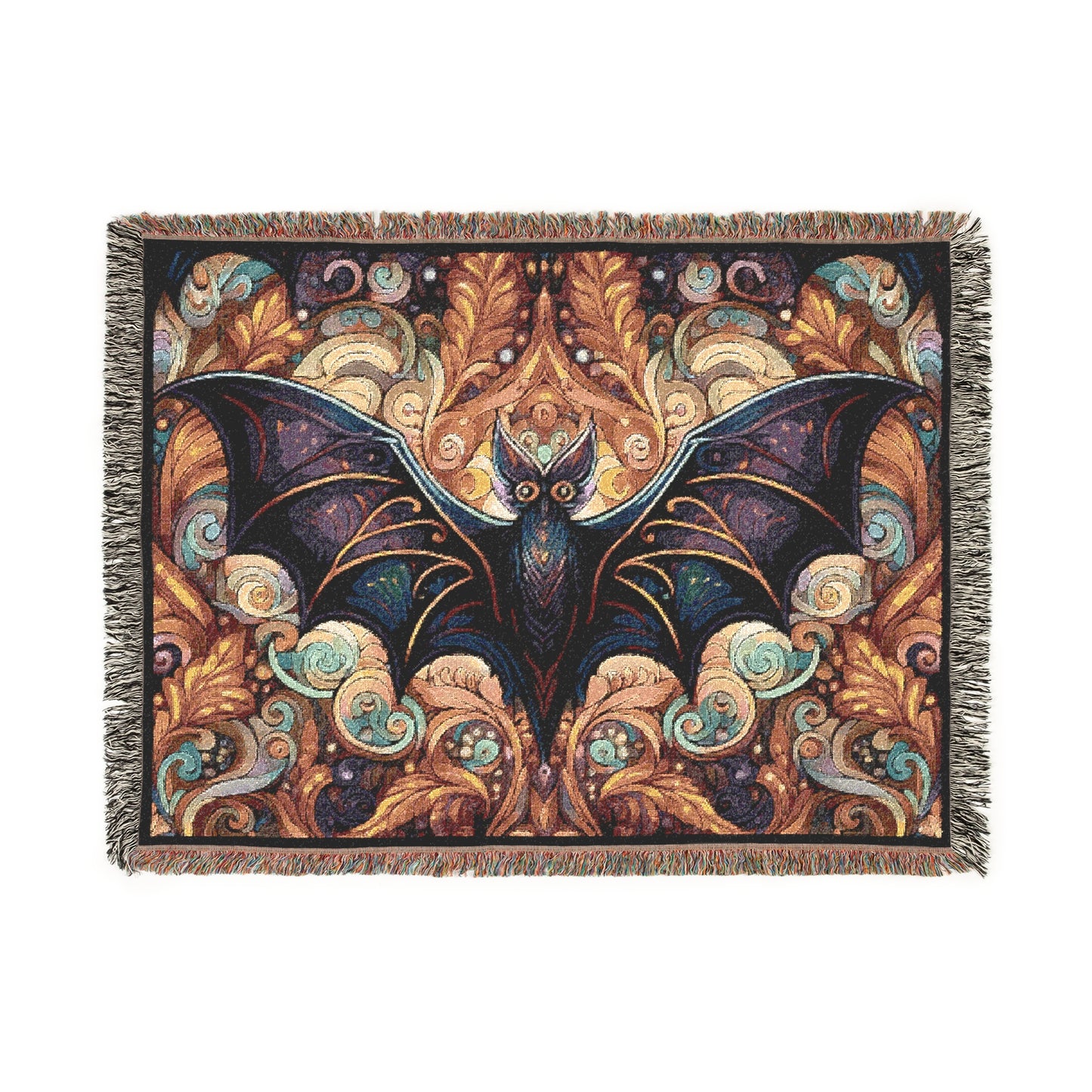 Psychedelic Bat- Woven Blanket, Cozy Throw, Home Decor, Halloween Gift, Gothic Blanket, Unique Gift for Bat Lovers, Goths