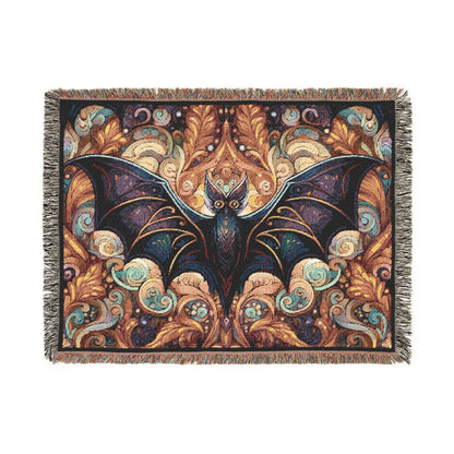 Psychedelic Bat- Woven Blanket, Cozy Throw, Home Decor, Halloween Gift, Gothic Blanket, Unique Gift for Bat Lovers, Goths