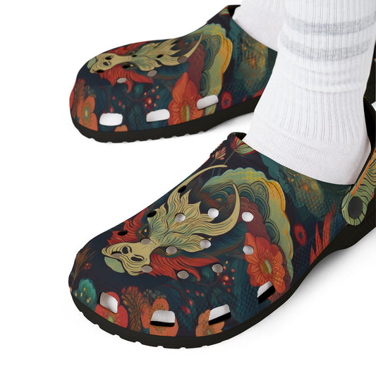 Artistic EVA Foam Rubber Clogs - Dragon Design for Comfort and Style