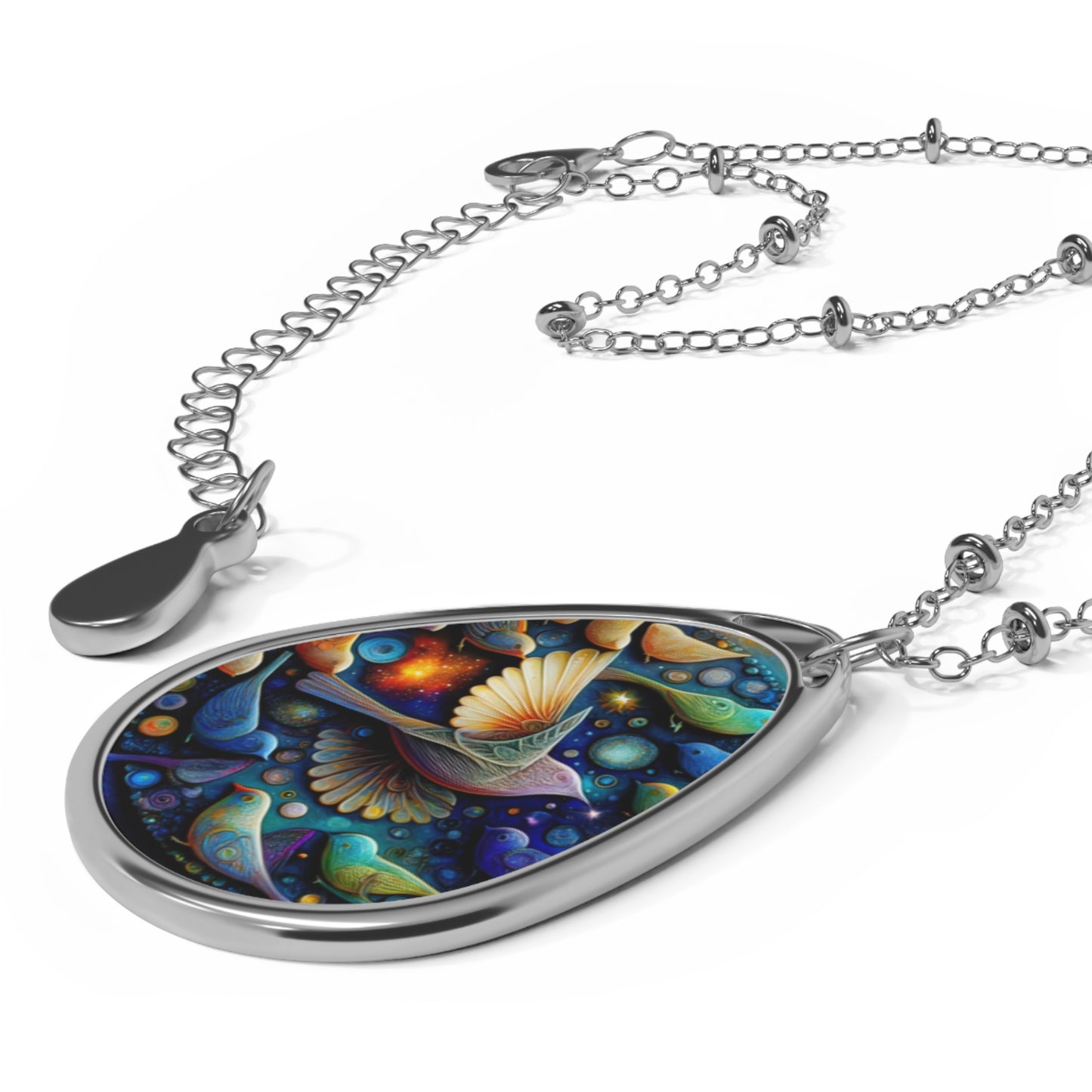 Whimsical Bird Design Oval Necklace, Nature Jewelry, Gifts for Her, Boho Chic Accessory, Statement Pendant, Mother's Day Gift