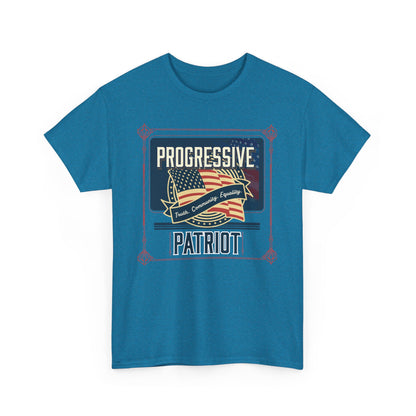 Progressive Patriot- Unisex Heavy Cotton Tee, Retro T-Shirt, Casual Wear, Gift for Activists, Independence Day, Protests, Everyday Apparel