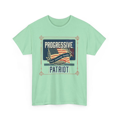 Progressive Patriot- Unisex Heavy Cotton Tee, Retro T-Shirt, Casual Wear, Gift for Activists, Independence Day, Protests, Everyday Apparel