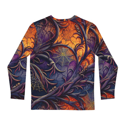 Vibrant Halloween Long Sleeve Unisex Top, Spiderweb Shirt - Vibrant Halloween Spiderweb Visceral Goth