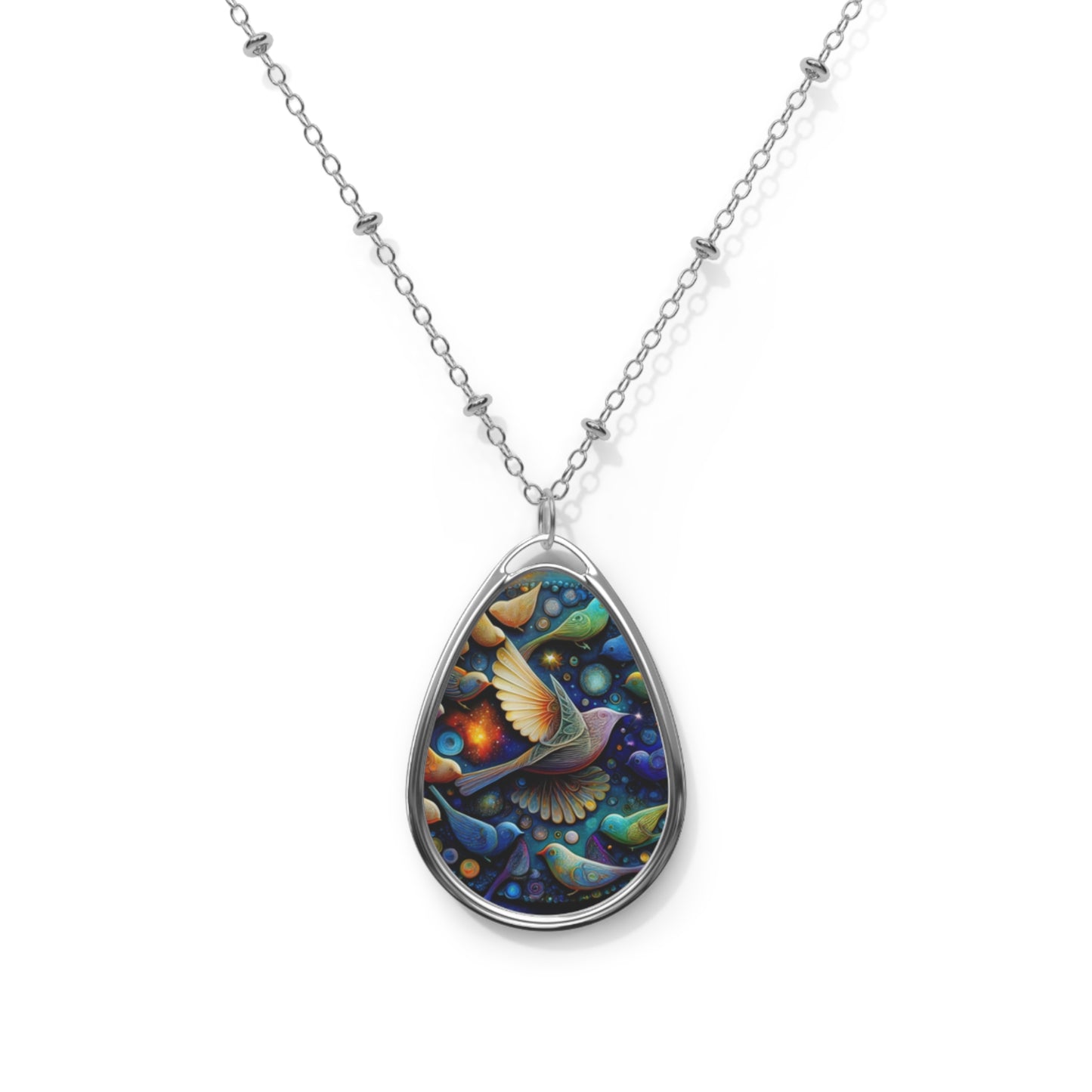 Whimsical Bird Design Oval Necklace, Nature Jewelry, Gifts for Her, Boho Chic Accessory, Statement Pendant, Mother's Day Gift
