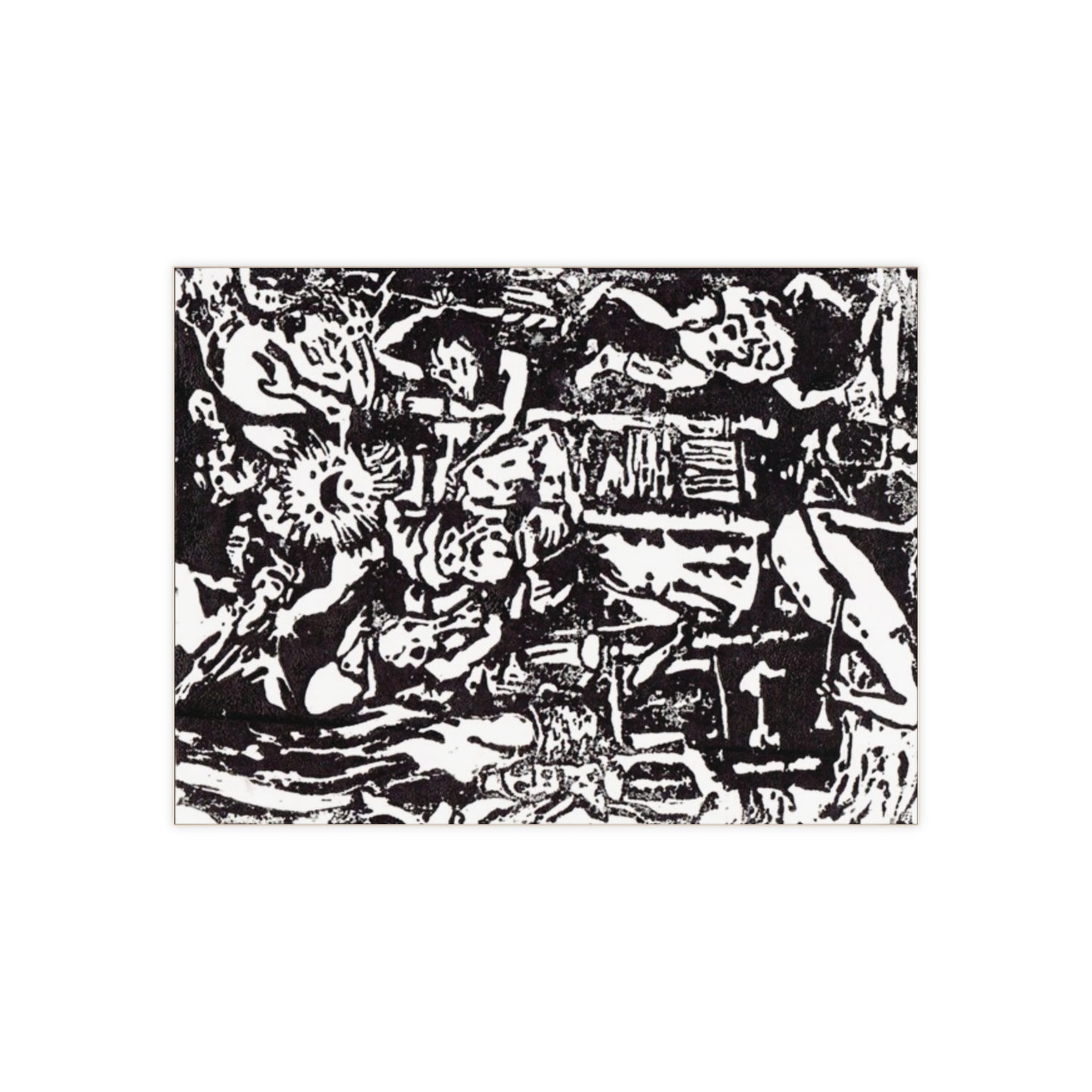 Ceramic Tile, Linoleum Block Print, Wizard Print Design, Pieter Brueghel, Woodcut Design, Demon Scene, Home Decor, Wall Art, Kitchen Trivet