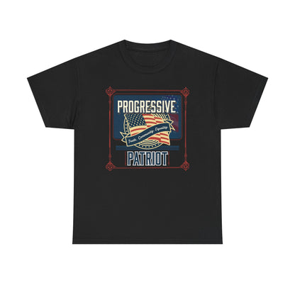 Progressive Patriot- Unisex Heavy Cotton Tee, Retro T-Shirt, Casual Wear, Gift for Activists, Independence Day, Protests, Everyday Apparel