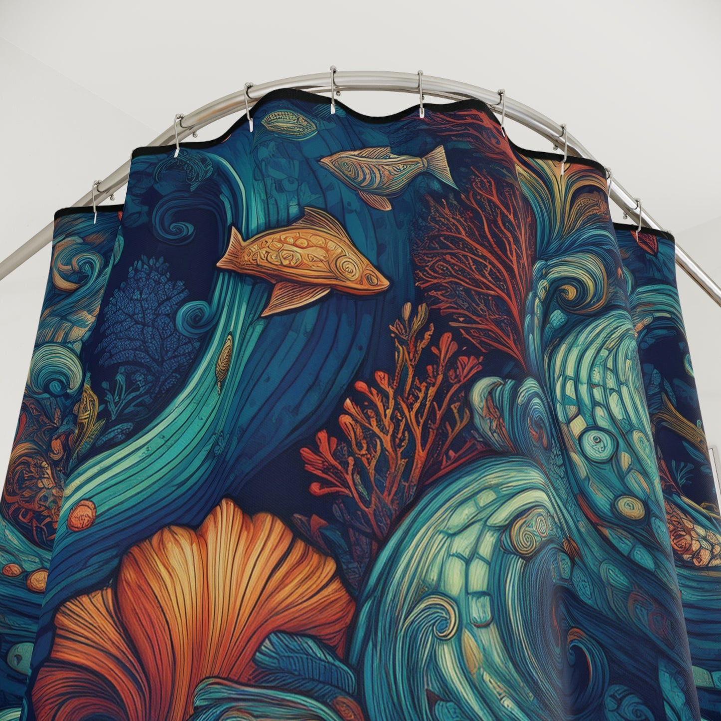 Ocean Reef-Inspired Shower Curtain with Vibrant Marine Life Design