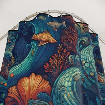 Ocean Reef-Inspired Shower Curtain with Vibrant Marine Life Design