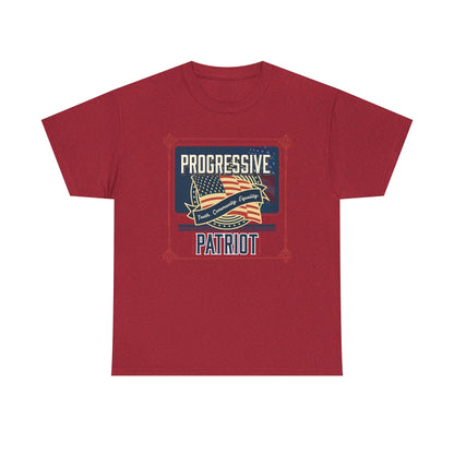Progressive Patriot- Unisex Heavy Cotton Tee, Retro T-Shirt, Casual Wear, Gift for Activists, Independence Day, Protests, Everyday Apparel