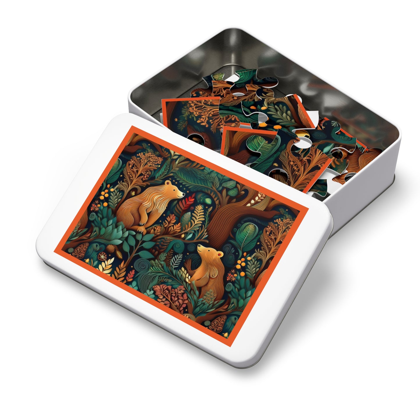 Nature-Inspired Bear Jigsaw Puzzle with Tin - Perfect for Family Fun and Gift-Giving