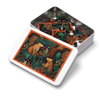 Nature-Inspired Bear Jigsaw Puzzle with Tin - Perfect for Family Fun and Gift-Giving