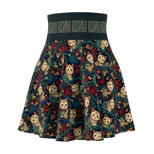 Whimsical Cat Print Skater Skirt for Women - Fun and Playful Design