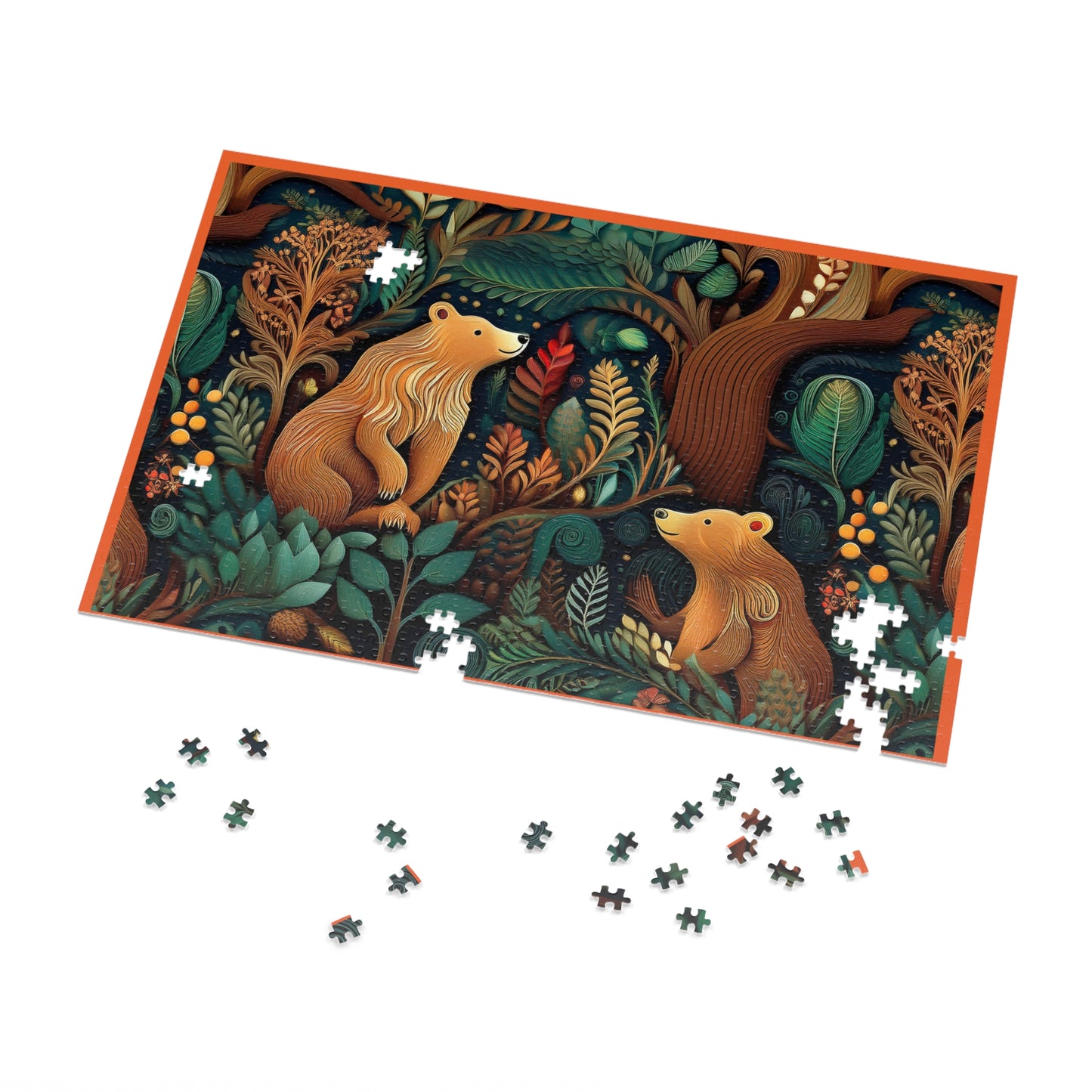 Nature-Inspired Bear Jigsaw Puzzle with Tin - Perfect for Family Fun and Gift-Giving