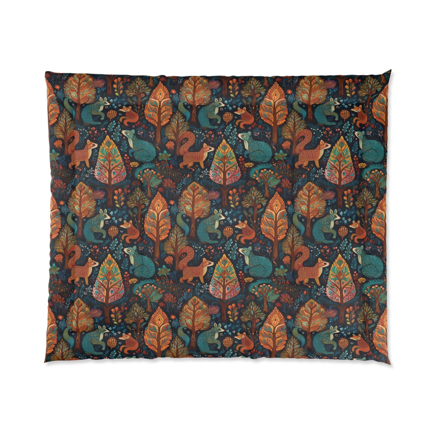 Woodland Critter Comforter - Autumn Fox & Squirrel Pattern Cozy Bedding