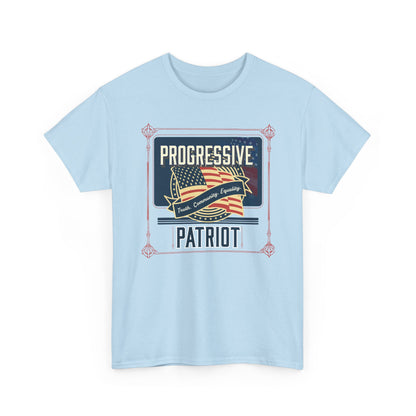 Progressive Patriot- Unisex Heavy Cotton Tee, Retro T-Shirt, Casual Wear, Gift for Activists, Independence Day, Protests, Everyday Apparel