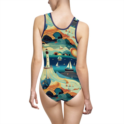 Coastal Vibes Women's Swimsuit - Nautical Lighthouse Design