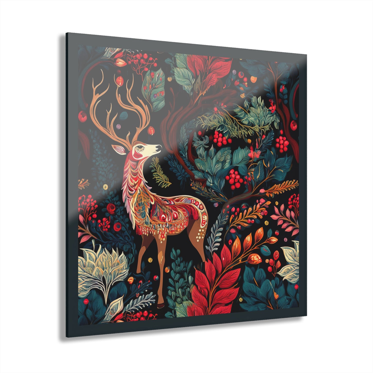 Acrylic Print - Surrealist Deer Nighttime Forest Deco