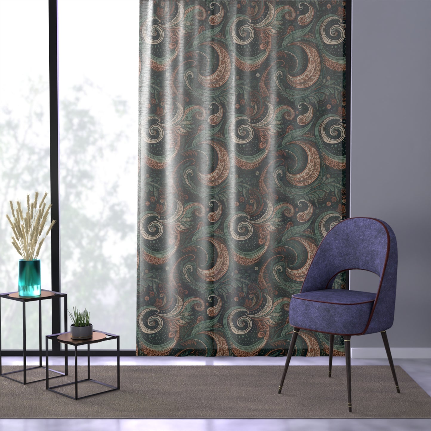 Boho Chic Window Curtain - Elegant Swirl Design for Cozy Home Decor
