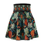 Skater Skirt, Retro Style Green & Gold Leaf Botanical Pattern, Wide Belt, Women's Fashion, Stylish A-Line Skirt, Flared Midi Skirt, Vintage