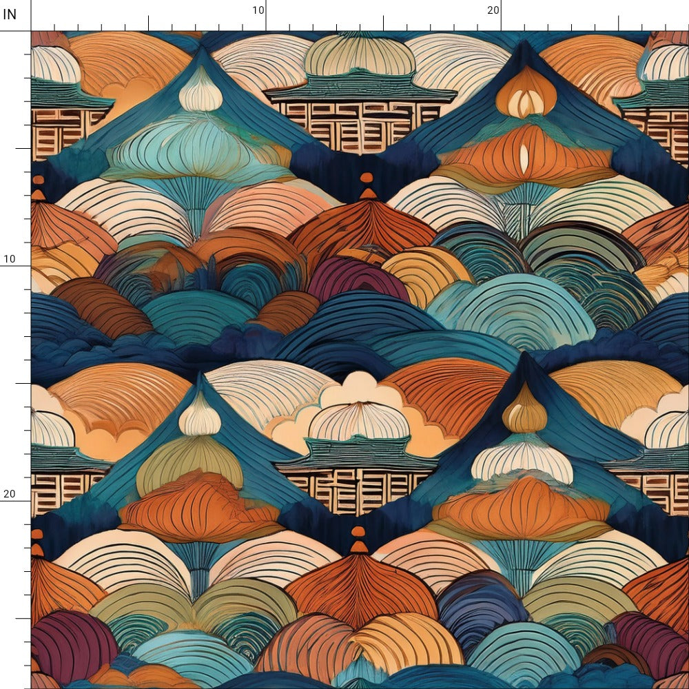 Repeat Pattern Fabric, Layered Sunset Hills