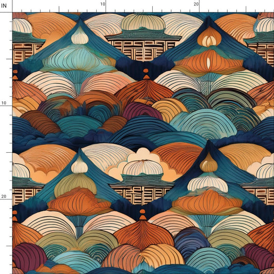 Repeat Pattern Fabric, Layered Sunset Hills