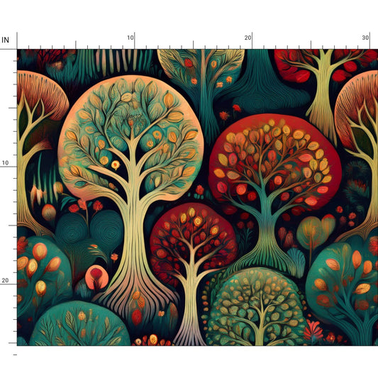 Repeat Pattern Fabric - Colorful Deco Trees