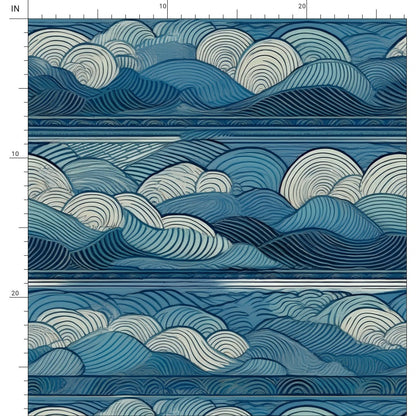 Repeat Pattern Fabric - Lines of Blue Clouds