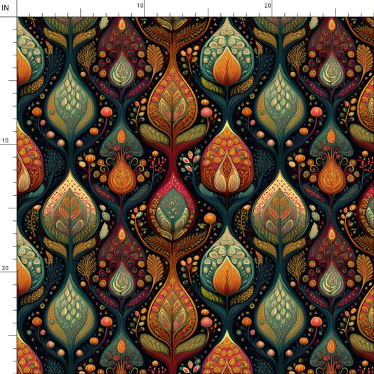 Repeat Pattern Fabric, Art Nouveau Flame Drops