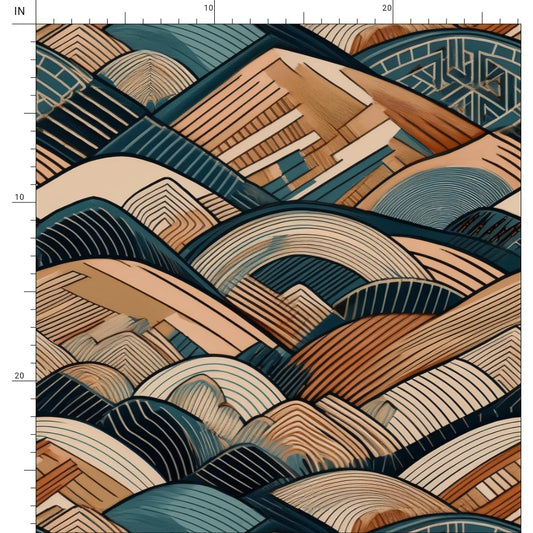Repeat Pattern Fabric - Complimentary Warm and Cool Geometric Hills