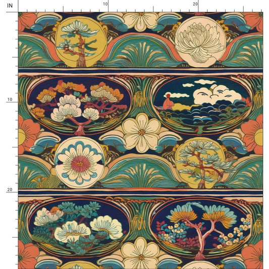 Repeat Pattern Fabric - Vibrant Korean inspired tree and floral design