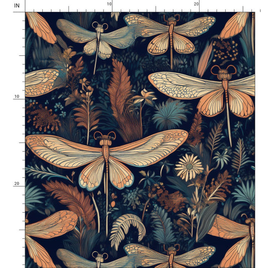 Repeat Pattern Fabric - Dragonflies Nouveau