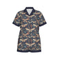All-Over Print Women’s Imitation Silk Pajama Set With Short Sleeves - Nouveau Dragonflies - S / White - Pajamas