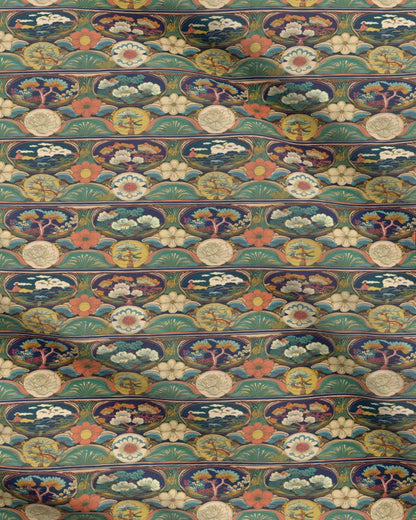 Repeat Pattern Fabric - Vibrant Korean inspired tree and floral design