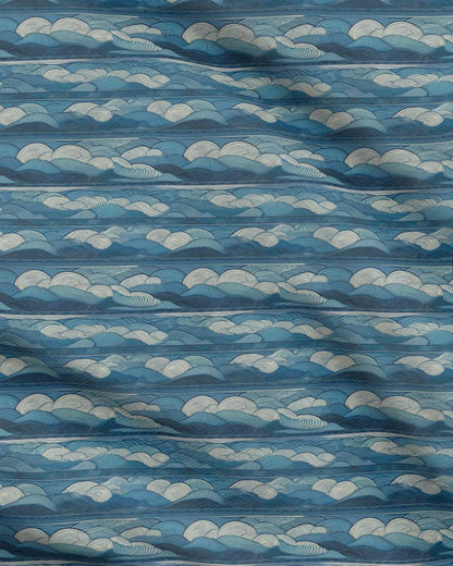 Repeat Pattern Fabric - Lines of Blue Clouds