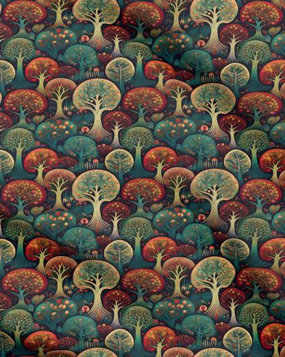 Repeat Pattern Fabric - Colorful Deco Trees