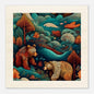 Rustic Wood Print - Brown Bears in Foggy Moonlit Forest - Eco-Friendly Art Decor