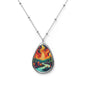 Forest Fire Oval Pendant, Woodland Jewelry, Unique Nature Gift, Bright Color Painting Necklace, Fishing