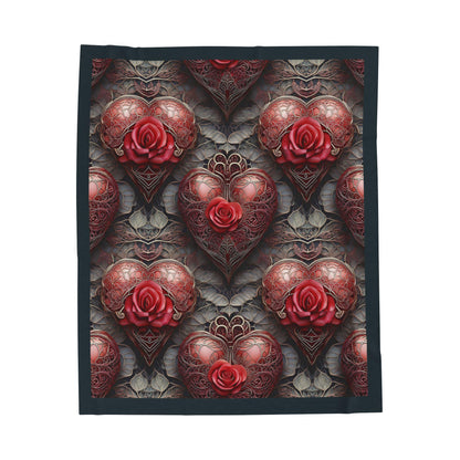 Plush Blanket, Heart Rose Design - Cozy Throw, Soft Bedding, Valentine's Day Gift, Anatomical Heart Decor, Romantic Home Decor